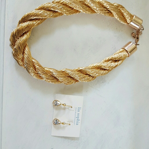 Lia sophia gold earrings and necklace nwt