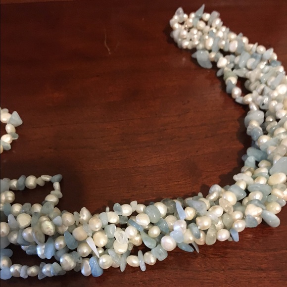 Baby blue pearl necklace.  Ross Simons