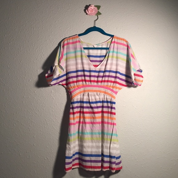 Grey stripped Beach Tunic Cover Up Dress SZ M