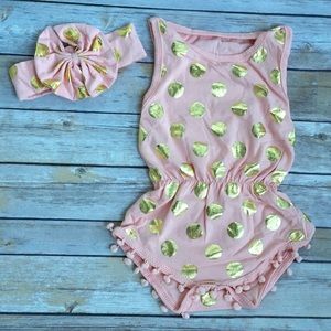 Pink Romper With Gold Polka Dots