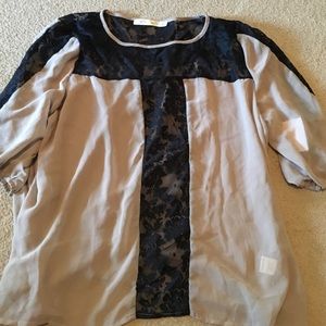Taupe shirt with black lace