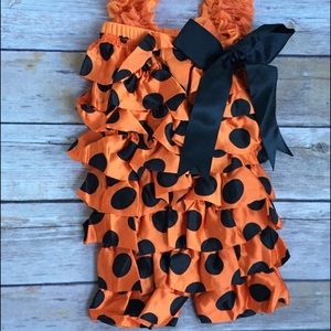 Orange And Black Halloween Petti Lace Romper