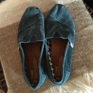 TOMS Corduroy Teal Slip On Shoes