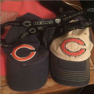 Bundle of 2 Chicago Bears Hats and 1 lanyard