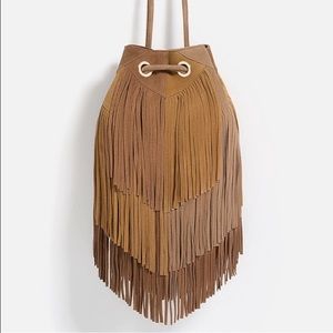 Fringed Leather Bucket Bag