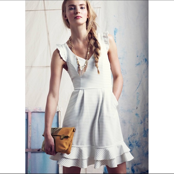 Anthropologie Maeve Ivory Striped Flounced Dress