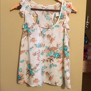 Floral top, white/orange/blue