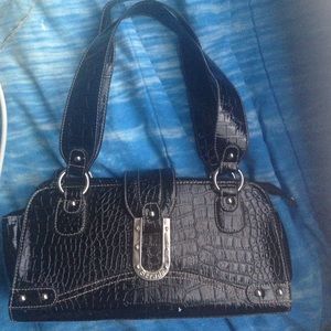 All black leather crocodile skin purse