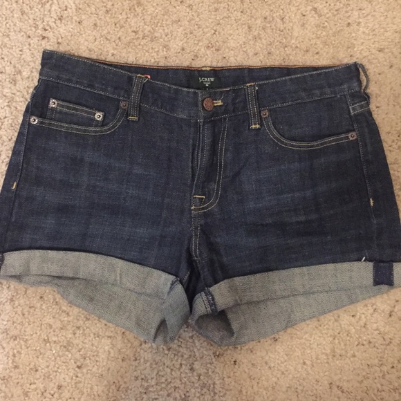 J crew mid rise dark wash shorts