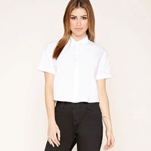 forever 21 boxy button down cotton blend shirt
