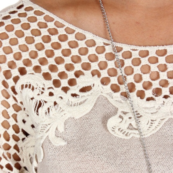 SALE Gray Crochet Trim Twisted Scoop Back Sweater - Picture 4 of 4