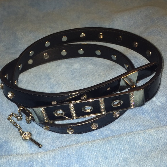 Black leather crystal silver belt