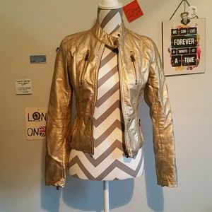 Gold biker jacket! Size XS