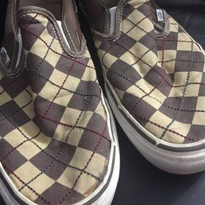 Tan & Brown Argyle Vans Slip-ons