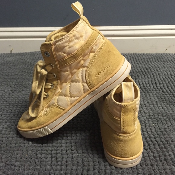 Coach high sneakers yellow SZ 5.5 - Picture 2 of 4