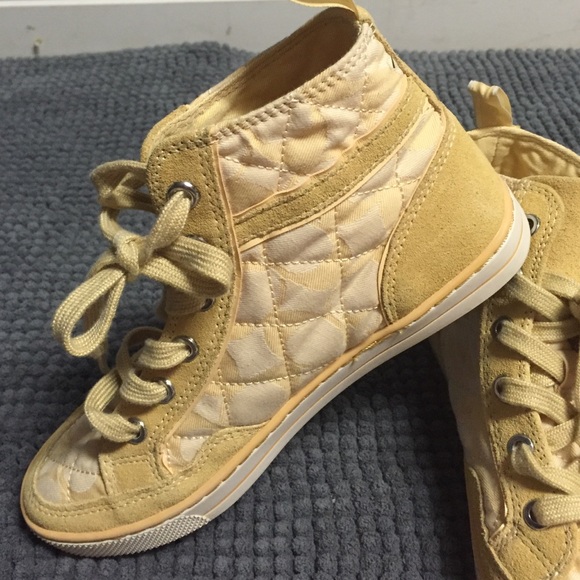 Coach high sneakers yellow SZ 5.5 - Picture 4 of 4