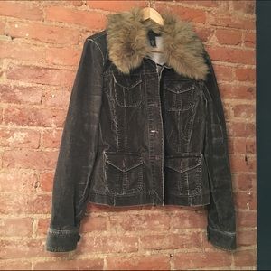 INC Brown Corduroy Fall Jacket w/Removable Fur