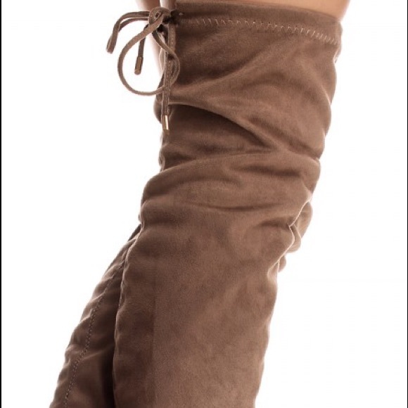 LAST PAIR Taupe Thigh High Suede Boots - Picture 2 of 4
