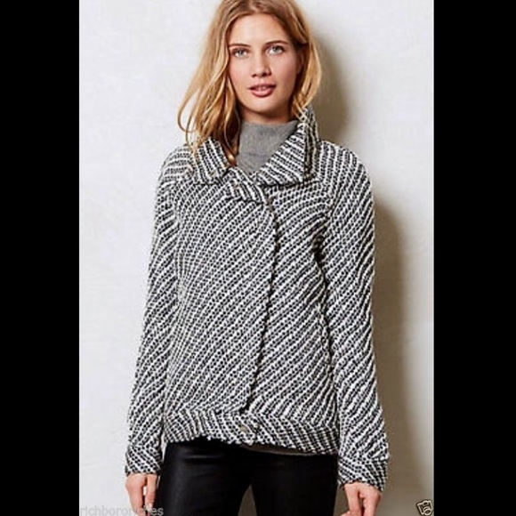 Anthropologie  black & white Stripe Moto Jacket M - Picture 2 of 7