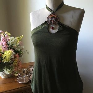 BEBE Vintage Olive Green Halter With Pendant