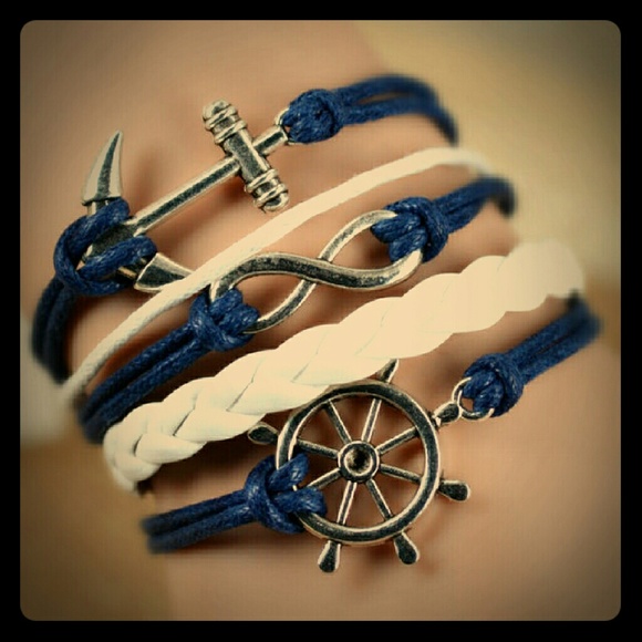 Braided Blue and White Nautical Anchor bracelet