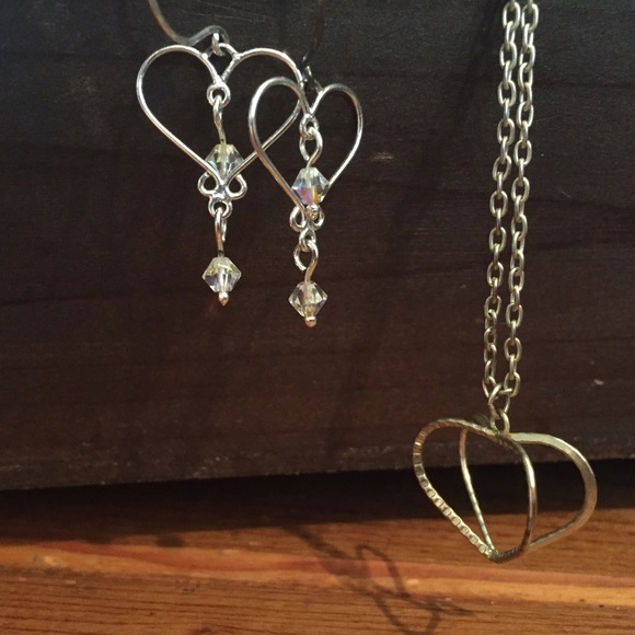 Silver heart earrings and Old Navy necklace
