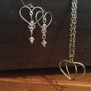 Silver heart earrings and Old Navy necklace