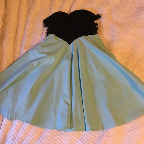 Strapless teal blue mini dress