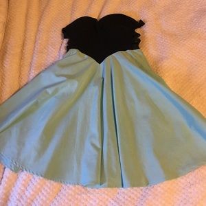 Strapless teal blue mini dress