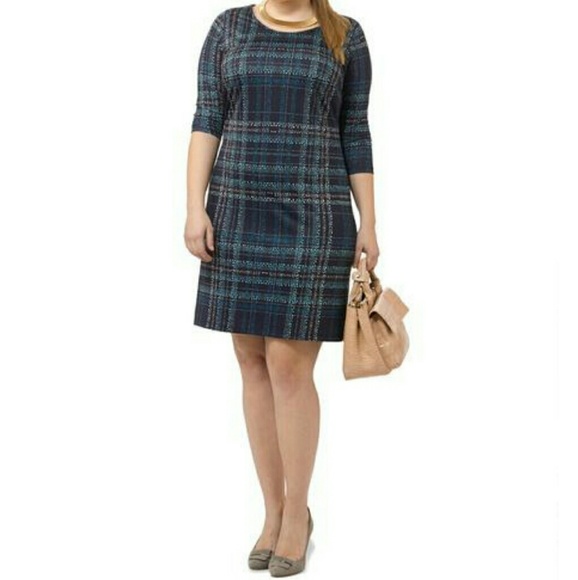 TRISTE Chic Navy Plaid Shift Dress 5x (30-32)