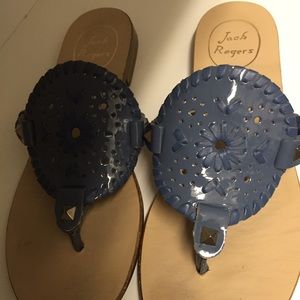 Jack Rogers blue Patton sandals with gold button