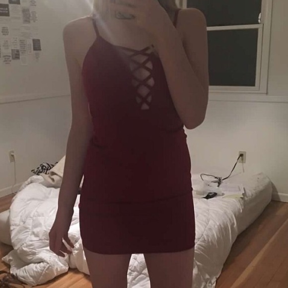 Stelly red bodycon dress lace up