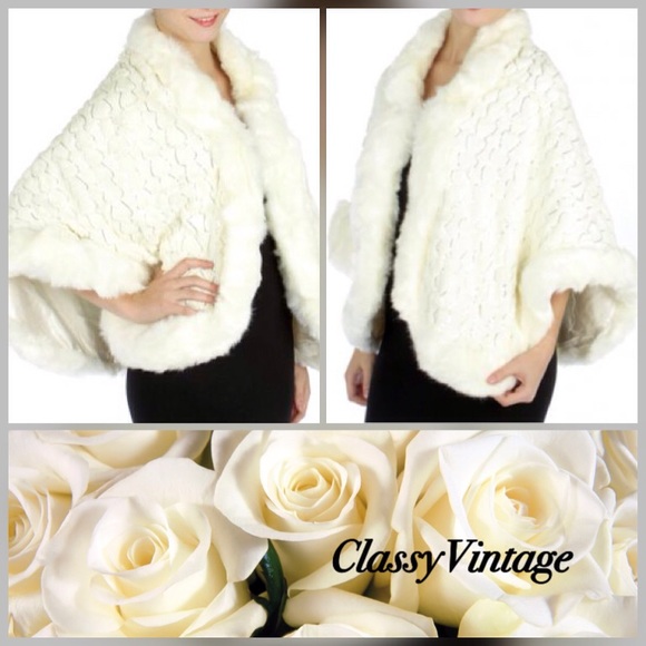 Boutique Jackets & Blazers - White fur and sequined cape