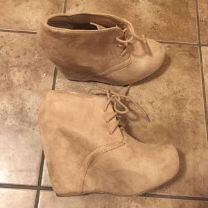 Nude bootie wedges