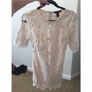 Lace like flower cutout fitted dress 3/4 sleeves