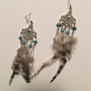 Blue and silver feather Fuego earrings
