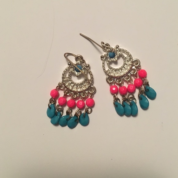 Cute pink and blue Fuego earrings - Picture 1 of 1