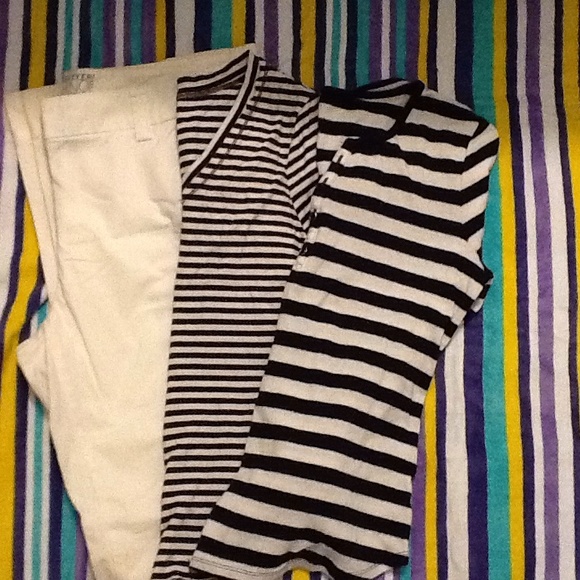 White chinos and 2 tops