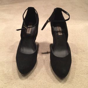 Black suede wedge heels