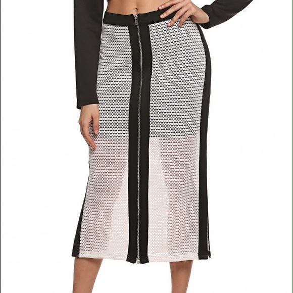 Contrast Color Zipper Slit Splicing Skirt Slim - Picture 1 of 4