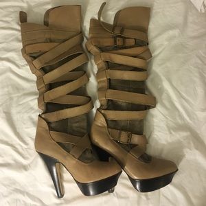 Beige strap up boots!