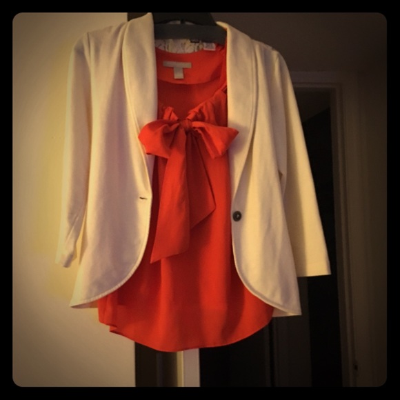Banana Republic Silk Orange top with bow!