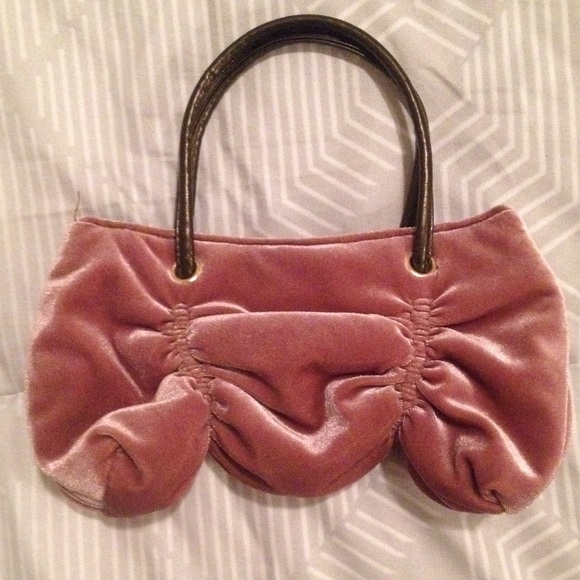DarkPink Velvet VS wristlet /black leather handles - Picture 1 of 4