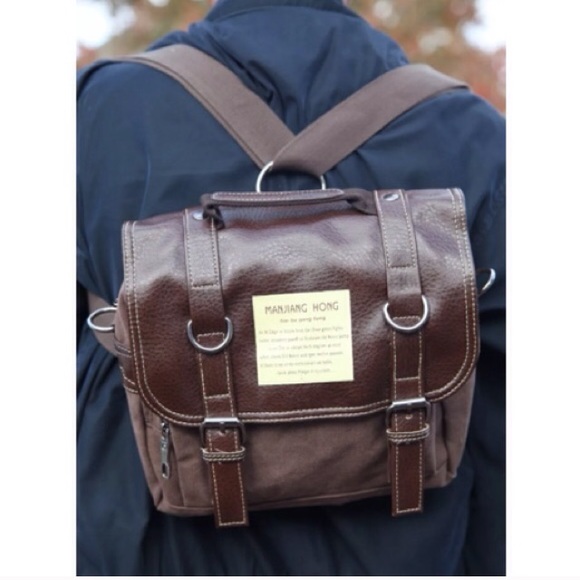 Faux Lather Canvas Backpack Satchel - Picture 1 of 4