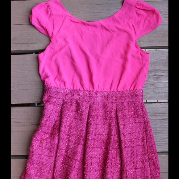 Pink Professional Cap-Sleeve Tweed Dress