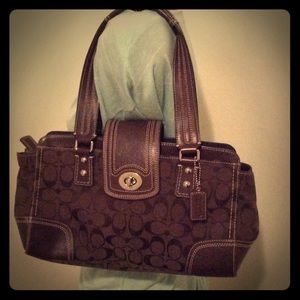 Authentic coach shoulder bag- Brown w/ silver etc