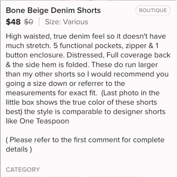🚫SOLD🚫 Bone Beige Denim Shorts - Picture 4 of 4