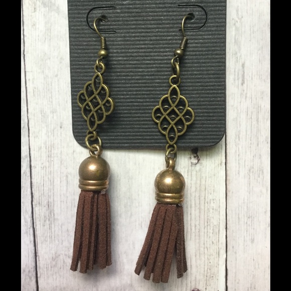 Antique brass and Leather tassel earrings
