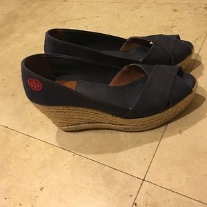 Tory Burch navy blue wedge sandals