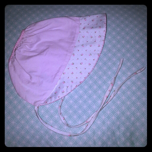 VINTAGE BONET 3-6 MONTHS PALE PINK& WHTE